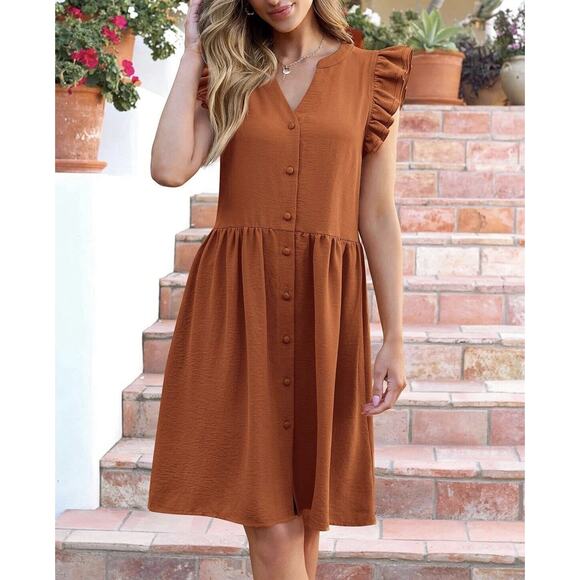 KIRUNDO Mini Dress for Women Sleeveless V Neck Button Down Tunic Shift Plus XXL - Picture 2 of 10